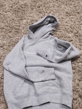 Champion Light Gray Crewneck Hoodie with Subtle Script Logo